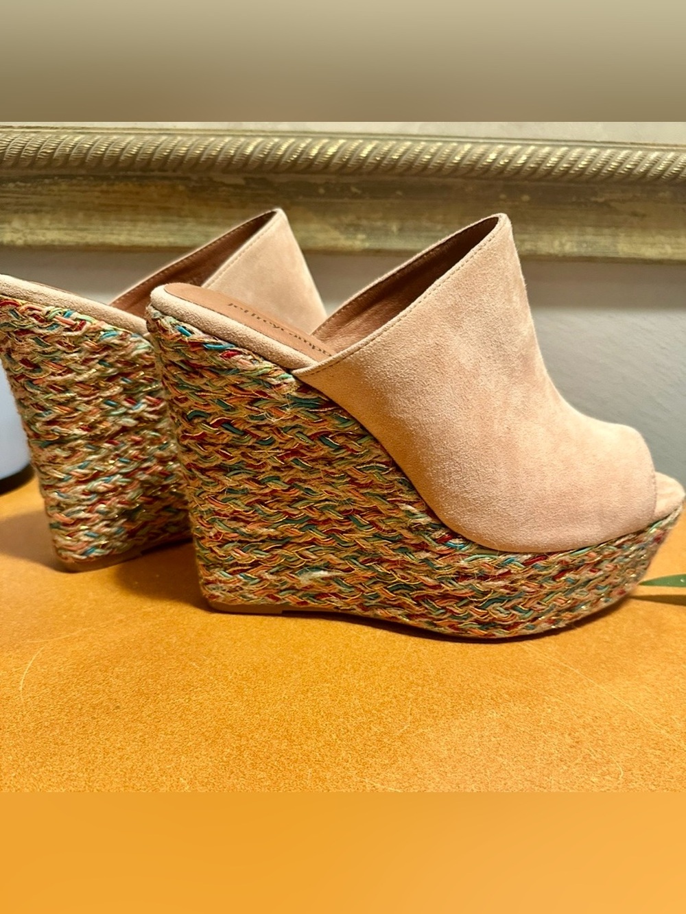 Jeffrey Campbell MANSFLD Pink Suede Multi Gold Wedge Heels 8.5 NIB Platform